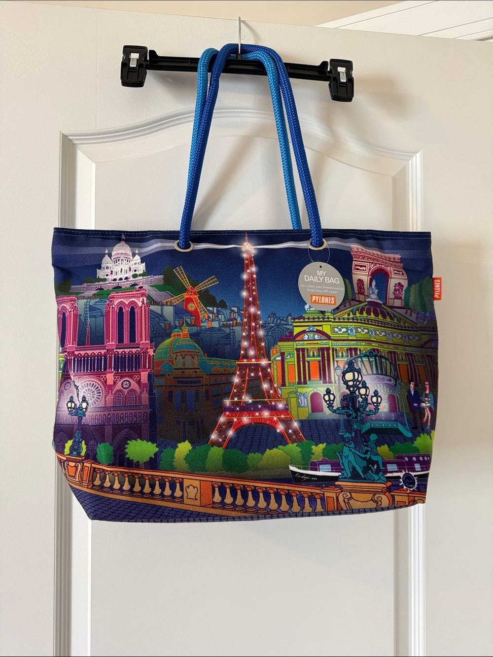 Blue Paris Landmark Tote with Rope Handles by Pylones